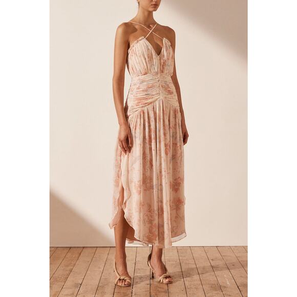 Shona Joy Faye Cross Front Midi Dress in Viscose Blush Size  US 10 - Picture 1 of 8